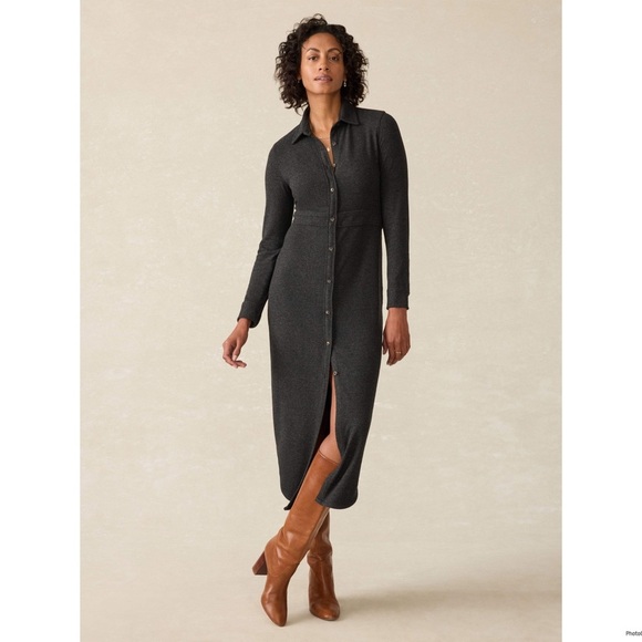 Faherty Legend™ Sweater Maxi Dress Dark Grey Size L - Picture 1 of 10
